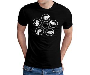 OM3® Hand Signs Big Bang T-shirt - Homme - Rock Paper Scissors Lizard Spock TBBT Nerd - S - 4XL, Noir , XXL