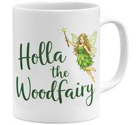 OM3 Holla the Woodfairy Tasse à café avec inscription en allemand « Denglish » - Dicton allemand mauvais anglais - Tasse en céramique - 325 ml - Imprimé des deux côtés - Blanc