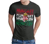 OM3® Hungary T-shirt pour homme | T-shirt d'équipe Magyarország Drapeau de la Hongrie Football EM T-shirt pour supporter I | S - 5XL, gris foncé, S
