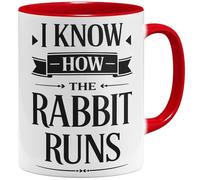 OM3 I Know How the Rabbit Runs Tasse à café avec inscription en allemand « German Verdewendung schlechtes Englisch » - Tasse en céramique - 325 ml - Imprimé des deux côtés - Rouge