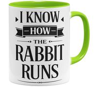 OM3 I Know How the Rabbit Runs Tasse à café avec inscription en allemand « German Verso Bad English » - Tasse en céramique - 325 ml - Imprimé des deux côtés - Vert clair