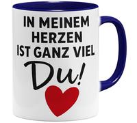 OM3 In meinem Herzen ist ganz viel Du Tasse à café avec inscription en allemand « Romantische Love » avec motif cœur - Tasse en céramique - 325 ml - Imprimé des deux côtés - Bleu foncé