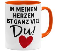 OM3 In meinem Herzen ist ganz viel Du Tasse à café avec inscription en allemand « Romantische Love » avec motif cœur - Tasse en céramique - 325 ml - Imprimé des deux côtés - Orange