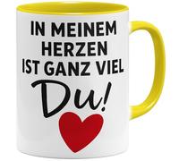 OM3 In meinem Herzen ist ganz viel Du Tasse à café avec inscription en allemand « Romantische Love » avec motif cœur - Tasse en céramique - 325 ml - Imprimé des deux côtés - Jaune