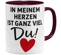 OM3 In meinem Herzen ist ganz viel Du Tasse à café avec inscription en allemand « Romantische Love » avec motif cœur - Tasse en céramique - 325 ml - Imprimé des deux côtés - Bordeaux