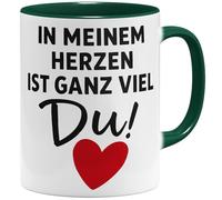 OM3 In meinem Herzen ist ganz viel Du Tasse à café avec inscription en allemand « Romantische Love » avec motif cœur - Tasse en céramique - 325 ml - Imprimé des deux côtés - Vert