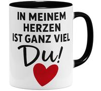 OM3 In meinem Herzen ist ganz viel Du Tasse à café avec inscription en allemand « Romantische Love » avec motif cœur - Tasse en céramique - 325 ml - Imprimé des deux côtés - Noir