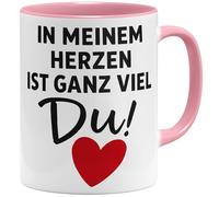 OM3 In meinem Herzen ist ganz viel Du Tasse à café avec inscription en allemand « Romantische Love » avec motif cœur - Tasse en céramique - 325 ml - Imprimé des deux côtés - Rose
