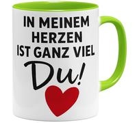 OM3 In meinem Herzen ist ganz viel Du Tasse à café avec inscription en allemand « Romantische Love » avec motif cœur - Tasse en céramique - 325 ml - Imprimé des deux côtés - Vert clair