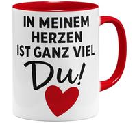 OM3 In meinem Herzen ist ganz viel Du Tasse à café avec inscription en allemand « Romantische Love » avec motif cœur - Tasse en céramique - 325 ml - Imprimé des deux côtés - Rouge