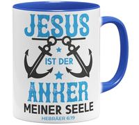 OM3® Jésus est l'ancre de mon âme Tasse II Hébreux 6:19 | Tasse en céramique | 325 ml | Imprimé des deux côtés | Bleu royal
