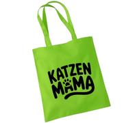 OM3 Joli sac en coton avec inscription en allemand « Katzen Mama Katzenmama » - Amoureuses de chats - Sac en coton - Sac - Longue anse, citron vert