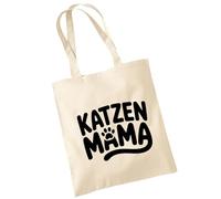 OM3 Joli sac en coton avec inscription en allemand « Katzen Mama Katzenmama » - Amoureuses de chats - Sac en coton - Sac - Longue anse, naturel