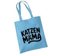 OM3 Joli sac en coton avec inscription en allemand « Katzen Mama Katzenmama » - Amoureuses de chats - Sac en coton - Sac - Longue anse, bleu ciel