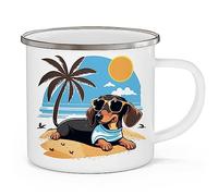 OM3® Jolie tasse en émail avec motif teckel chien chien | Tasse émaillée | Tasse en émail | 300 ml | Impression des deux côtés | Métal blanc