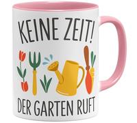 OM3 Keine Zeit Der Garten ruft Tasse à café avec inscription - Idée cadeau amusante pour les jardiniers amateurs et les amateurs de jardin - Tasse en céramique - 325 ml - Imprimé des deux côtés - Rose