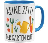 OM3 Keine Zeit Der Garten ruft Tasse à café avec inscription - Idée cadeau amusante pour les jardiniers amateurs et les amateurs de jardin - Tasse en céramique - 325 ml - Imprimé des deux côtés - Bleu