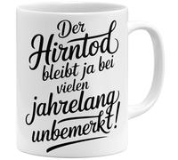 OM3 La mort cérébrale reste inaperçue pendant de nombreuses années - Tasse à café avec inscription « Sarcastique » - Humour noir - Tasse en céramique - 325 ml - Imprimé des deux côtés - Blanc