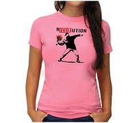 OM3® Love Stencil Banksy R-Love-UTION Urban Street Art Revolution T-shirt pour femme Taille S à XXL, Rose (#1404), XL