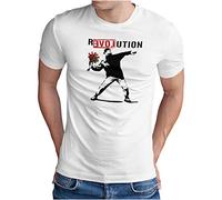 OM3® Love Stencil Banksy R-Love-UTION Urban Street Art Revolution T-shirt pour homme Tailles S à 5XL, Blanc (#1404), M
