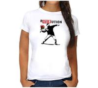 OM3® Love Stencil Banksy T-shirt | Femme | R-Love-UTION Urban Street Art | S - XXL, Blanc., L