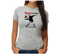 OM3® Love Stencil Banksy T-shirt pour femme R-Love-UTION Urban Street Art Révolution Taille S XXL, Gris chiné (#1404), M