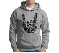 OM3® Metal-Hand Sweat à capuche | Homme | Metalhand Icons Devils Horn Hardrock Music | Pull à capuche S à 4XL, Gris mélangé, XXL