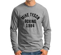 OM3® Mike Tyson 1984 T-shirt à manches longues pour homme, boxing Heavyweight Gym KO Fight Legend Boxer, taille S à 4XL, Gris mélangé, XXL