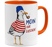 OM3® Moin ihr Luschen Tasse à café avec inscription en allemand « Seemann Möwe mit Pfeife Ostfriesland Maritim Küstenliebe Norddeutsch Küste » - Tasse en céramique - 325 ml - Imprimé des deux côtés