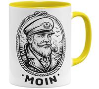 OM3® Moin Tasse à café avec inscription en allemand « Capitaine Seemann mit Pfeife Ostfriesland Maritim Küstenliebe Norddeutsch Küste » - Tasse en céramique - 325 ml - Imprimé des deux côtés - Jaune