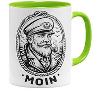 OM3® Moin Tasse à café avec inscription en allemand « Capitaine Seemann mit Pfeife Ostfriesland Maritim Küstenliebe Norddeutsch Küste » - Tasse en céramique - 325 ml - Imprimé des deux côtés - Vert