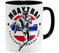 OM3® Muay-Thai Fighter Tasse Tailand Arts Martiaux Fight Boxing Club | Tasse en céramique | 325 ml | Imprimé des deux côtés | Noir