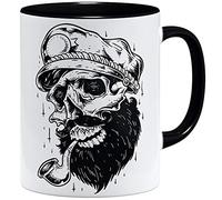 OM3® Old-Skull-Captain-Seemann Tasse en céramique 325 ml Impression des deux côtés Noir
