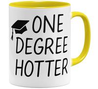 OM3 One Degree Hotter Tasse à café avec inscription en allemand - Diplôme pour Bachelor Master Studium Graduation - Félicitations Diplôme réussi - Tasse en céramique - 325 ml - Imprimé des deux côtés