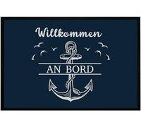 OM3® Paillasson amusant avec inscription « Willkommen an Bord » - Pour l'intérieur - Antidérapant et lavable - 60 x 40 cm