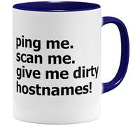 OM3® Ping Me Scan Me Tasse à café avec inscription « IT Nerd » pour informaticiens, administrateurs, programmeurs - Tasse en céramique - 325 ml - Imprimé des deux côtés - Bleu foncé
