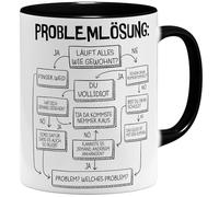 OM3 Problemlösung Lama Tasse à café avec tableau de flux - Solution des problèmes au travail au bureau - Tasse en céramique - 325 ml - Imprimé des deux côtés - Noir