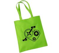 OM3 Sac de vélo en coton avec chaîne de vélo et plateau en forme de cœur - Pour les amateurs de cyclisme - Sac en coton - Longue anses, citron vert