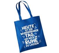 OM3 Sac en coton avec inscription en allemand « heute ist ein wunderbarer Tag, um mich in Ruhe zu lassen » - Sac en coton - Longue anse, bleu roi