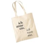 OM3 Sac en coton avec inscription en allemand « ich atme ein ich raste aus » - Sac en coton - Longues anses, naturel
