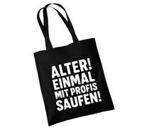 OM3 Sac en coton humoristique avec inscription amusante - Vieil ! Une fois avec des professionnels ! - Déclaration - Sac en coton - Sac - Longues anses, Noir