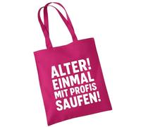 OM3 Sac en coton humoristique avec inscription amusante - Vieil ! Une fois avec des professionnels ! - Déclaration - Sac en coton - Sac - Longues anses, Rose framboise