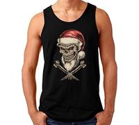 OM3® Santa Claus Skull Débardeur | Homme | Xmas Christmas Bones Tête de mort | S à 4XL, Noir , XXXXL