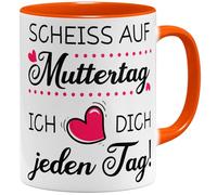OM3® Scheiss auf Muttertag Tasse à café avec inscription en allemand « Geschenk Mama lustig » - Cadeau de fête des mères pour maman - Tasse en céramique - 325 ml - Imprimé des deux côtés - Orange