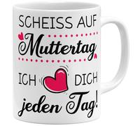 OM3® Scheiss auf Muttertag Tasse à café avec inscription en allemand « Geschenk Mama lustig » - Cadeau de fête des mères pour maman - Tasse en céramique - 325 ml - Imprimé des deux côtés - Blanc