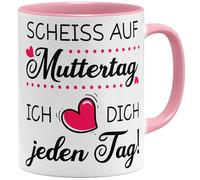 OM3® Scheiss auf Muttertag Tasse à café avec inscription en allemand « Geschenk Mama lustig » - Cadeau de fête des mères pour maman - Tasse en céramique - 325 ml - Imprimé des deux côtés - Rose