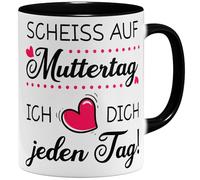 OM3® Scheiss auf Muttertag Tasse à café avec inscription en allemand « Geschenk Mama lustig » - Cadeau de fête des mères pour maman - Tasse en céramique - 325 ml - Imprimé des deux côtés - Noir