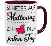 OM3® Scheiss auf Muttertag Tasse à café avec inscription en allemand « Geschenk Mama lustig » - Cadeau de fête des mères pour maman - Tasse en céramique - 325 ml - Imprimé des deux côtés - Bordeaux