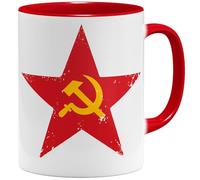 OM3 Soviet-Star Tasse à café avec symbole marteau et faucille - Étoile rouge - Design rétro - Tasse en céramique - 325 ml - Imprimé des deux côtés - Rouge