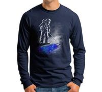 OM3® Space-Dust-Astronaute T-shirt à manches longues pour homme | Universe Space Galaxy Stars | S - 4XL - Bleu - Large